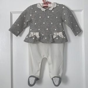 NWT Mayoral Gray Polka Dot Peplum Footie 2-4M Baby Girl